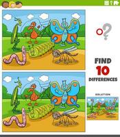 differences activity with cartoon insects characters vector