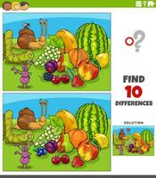 differences activity with cartoon insects characters and fruit vector