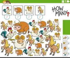 how many activity with cartoon farm animal characters vector