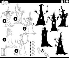 shadows game with cartoon wizards coloring page vector