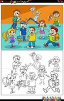 cartoon pupils or students characters group coloring page vector