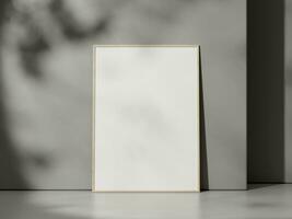 Blank poster with frame mockup on grey wall with shadow photo