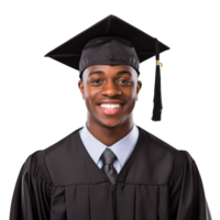 fermé en haut de une graduation Université étudiant Masculin souriant, portant une l'obtention du diplôme casquette, isolé sur une transparent arrière-plan, étudiant vie, ai génératif png