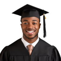 fermé en haut de une graduation Université étudiant Masculin souriant, portant une l'obtention du diplôme casquette, isolé sur une transparent arrière-plan, étudiant vie, ai génératif png