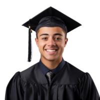 cerrado arriba de un graduarse Universidad estudiante masculino sonriente, vistiendo un graduación gorra, aislado en un transparente fondo, estudiante vida, ai generativo png