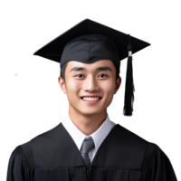 fechadas acima do uma graduando universidade aluna masculino sorridente, vestindo uma graduação boné, isolado em uma transparente fundo, aluna vida, ai generativo png