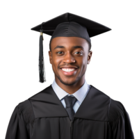 fermé en haut de une graduation Université étudiant Masculin souriant, portant une l'obtention du diplôme casquette, isolé sur une transparent arrière-plan, étudiant vie, ai génératif png