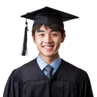 cerrado arriba de un graduarse Universidad estudiante masculino sonriente, vistiendo un graduación gorra, aislado en un transparente fondo, estudiante vida, ai generativo png