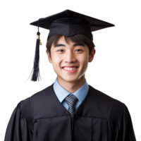 fermé en haut de une graduation Université étudiant Masculin souriant, portant une l'obtention du diplôme casquette, isolé sur une transparent arrière-plan, étudiant vie, ai génératif png