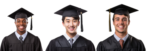 cerrado arriba de un graduarse Universidad estudiante masculino sonriente, vistiendo un graduación gorra, aislado en un transparente fondo, estudiante vida, ai generativo png