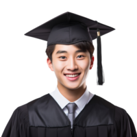 fechadas acima do uma graduando universidade aluna masculino sorridente, vestindo uma graduação boné, isolado em uma transparente fundo, aluna vida, ai generativo png