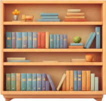 boekenkast met boeken en wereldbol PNG ai generatief