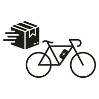 Bike Delivery Service Glyph Pictogram. Fast Shipment Silhouette Icon. Bicycle Shipping Solid Sign. Express Postal Transportation Symbol. Grocery Delivery to Home. Isolated Vector Illustration.