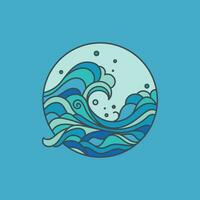 Ocean wave icon inside circle blue color template vector