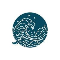 Sea waves silhouette inside circle isolated white background vector