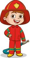 Cartoon Illustration of Cute Little Fireman or Firefighter Character vector