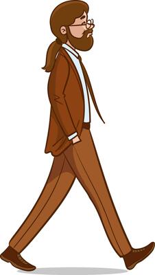 Illustration of a Bearded Businessman Walking with Eyeglasses