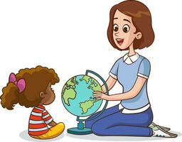 teacher with kids and globe in the classroom vector illustration graphic design