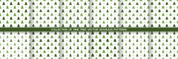Collection of Pine Tree vector seamless pattern background.