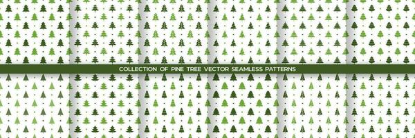 Collection of Pine Tree vector seamless pattern background.