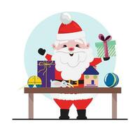 Santa Claus wrapping gifts on the table. Christmas concept vector