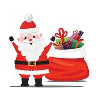 Cute Santa Claus with a red sack stuffed with presents vector