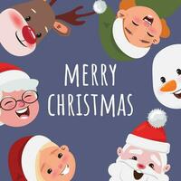 Merry Christmas banner with text and Christmas symbol characters around it vector