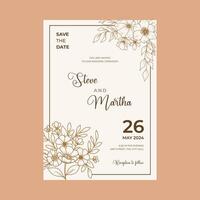 floral Boda invitación tarjeta con mano dibujado contorno botánico marco vector