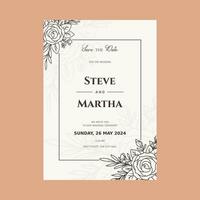 Floral wedding invitation card with hand drawn outline botanical frame vector