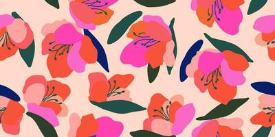 Trendy exotic hand drawn flowers seamless pattern. Floral background for textile, wallpaper, banner, covers, surface, printing and home decor. Flower vector illustration.