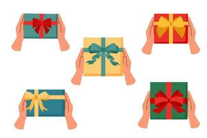 Gift box in the hand set2 vector