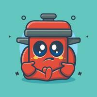 kawaii cooking pot character mascot with sad expression isolated cartoon in flat style design vector