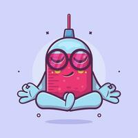 calma jeringuilla personaje mascota con yoga meditación actitud aislado dibujos animados en plano estilo diseño vector
