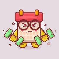 cute calendar character mascot doing bodybuilding using dumbbell isolated cartoon in flat style design vector