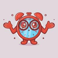 kawaii alarma reloj personaje mascota con confuso gesto aislado dibujos animados en plano estilo diseño vector