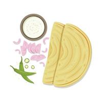 Chapati vector. Chapati on white background. chili and onion vector. vector