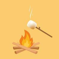 Burned Marshmallows. Marshmallow stick and Bonfire vector. vector