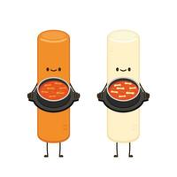 Cute Tteokbokki noodle cartoon. Korean street food. simple vector logo sausage. Tteokbokki is korean food.