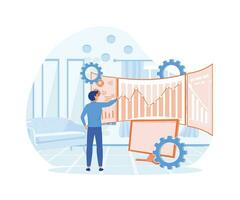 grande datos herramientas y visualización, datos entrada servicios, analítico plataforma, negocio inteligencia, software desarrollo resumen metáfora. plano vector moderno ilustración