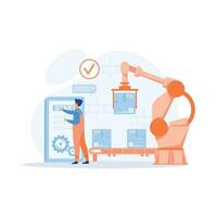 Smart industry. Engineer working with interactive interface, flat vector modern illustration