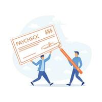 Paycheck.  Man with Ink Pen for Signing, flat vector modern illustration