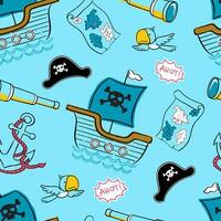 Seamless pattern vector of pirate sailing element cartoon in hand drawn style