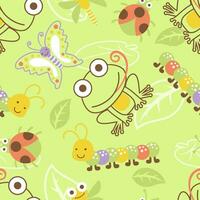 Seamless pattern vector of funny bugs cartoon with frog