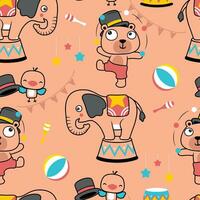 Seamless pattern vector of funny animals in circus show