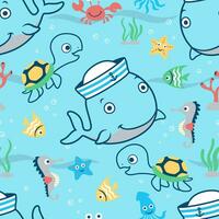 Seamless pattern vector of marine animals cartoon