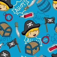 Seamless pattern vector of pirate sailing element cartoon in hand drawn style