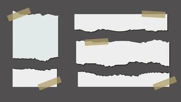 Set of torn ripped paper sheets in grey background vector