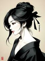 female black sumie silhouette style, AI generated photo