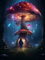 giant mushrooms at night created by AI photo