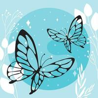 Butterflies outline on a winter background Vector illustration